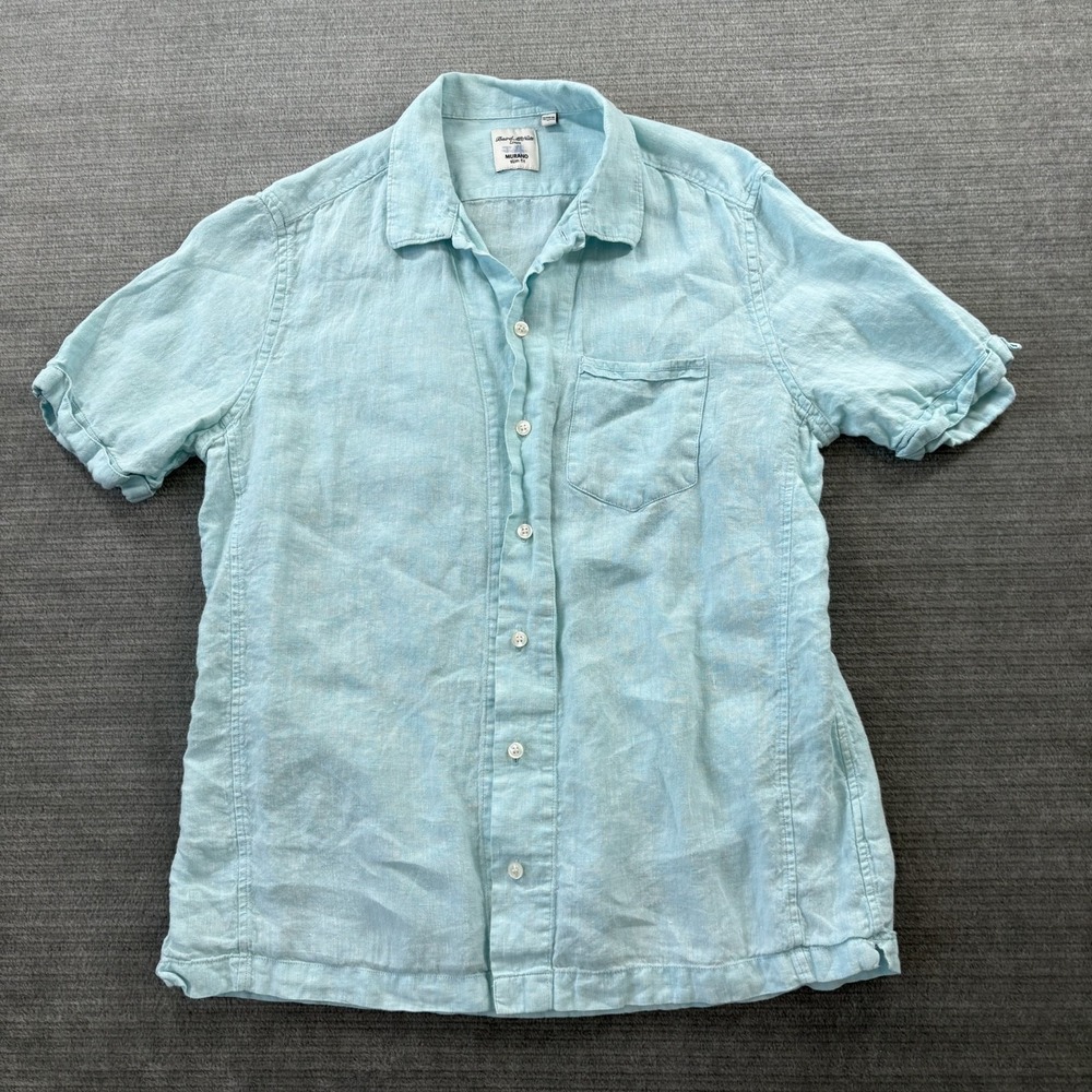 Baird McNutt Linen Shirt Mens Murano Large Blue Button Up Beach Resort Casual